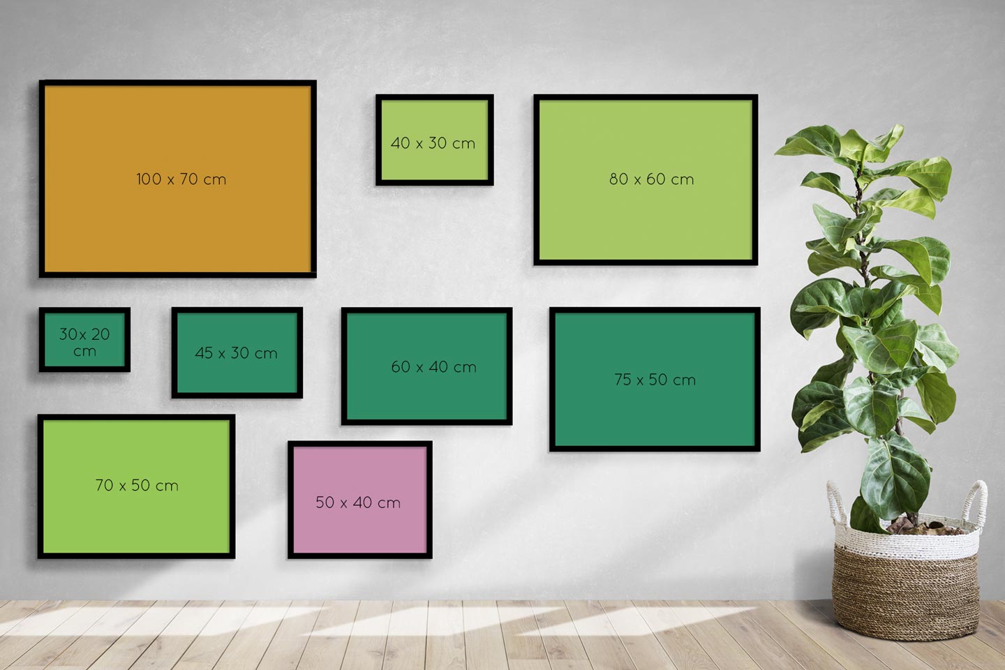 Available sizes of prints compared by dimensions